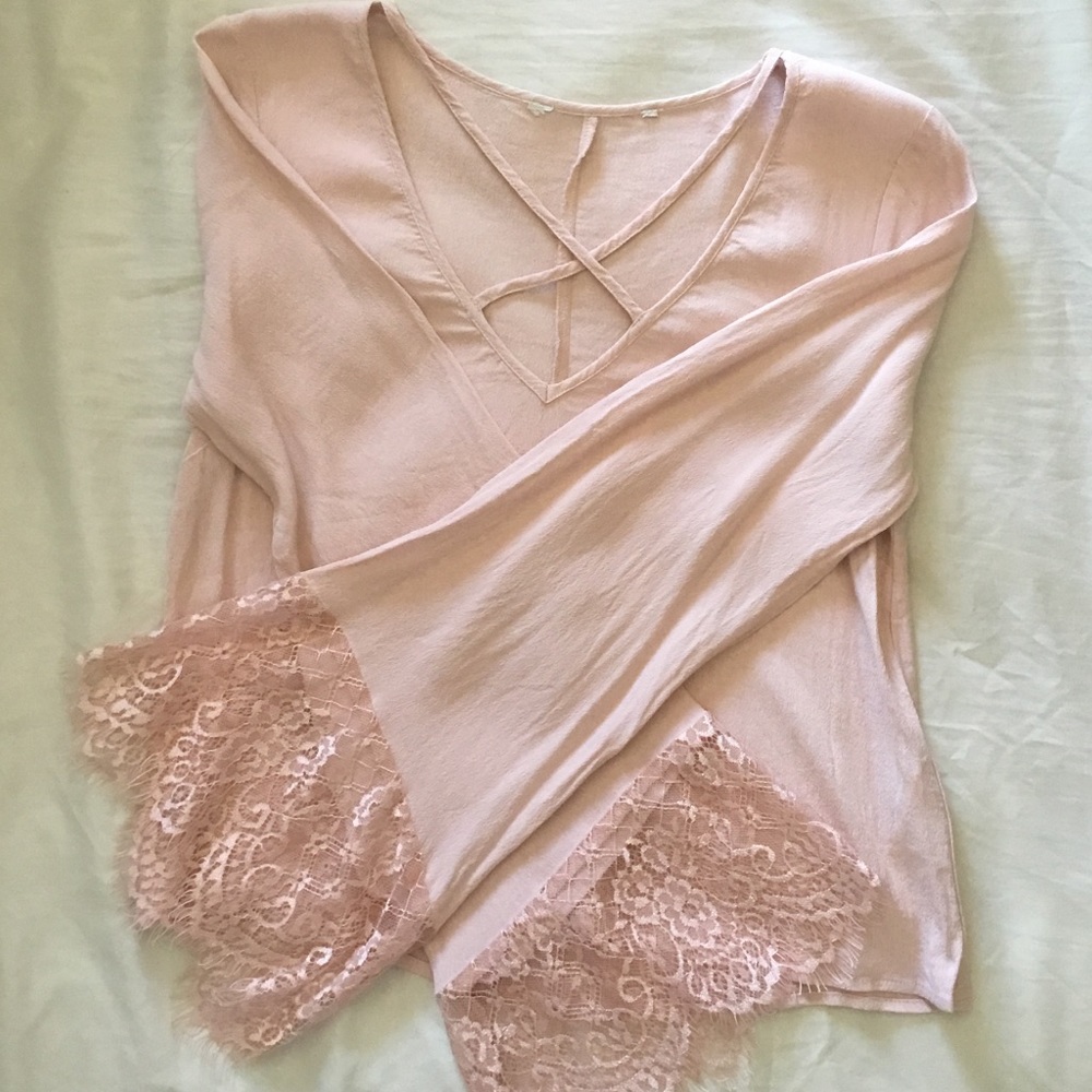 Baby pink long sleeve lace blouse